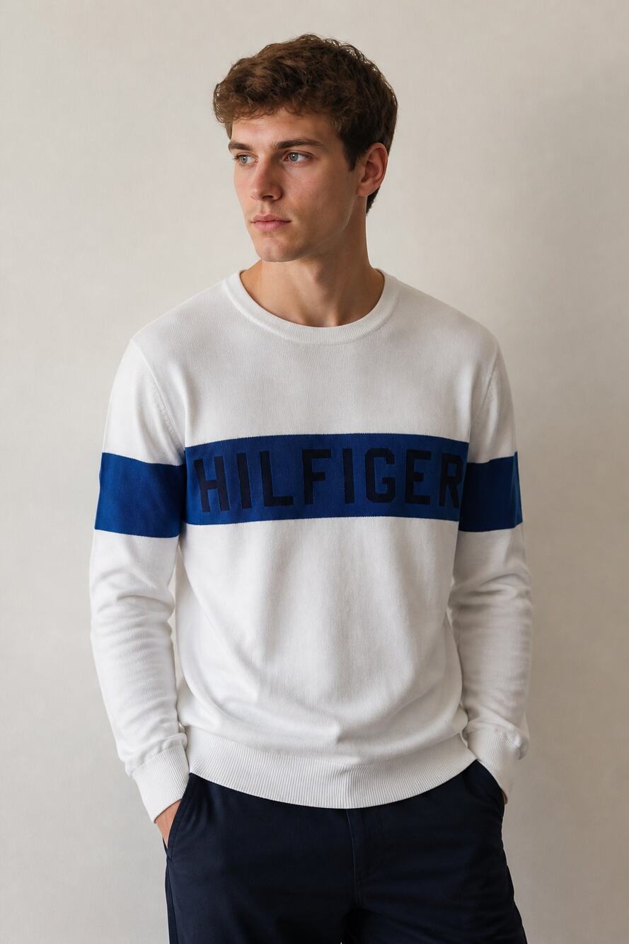 Tommy Hilfiger White Pullover Sweater L/G - Picture 1 of 8